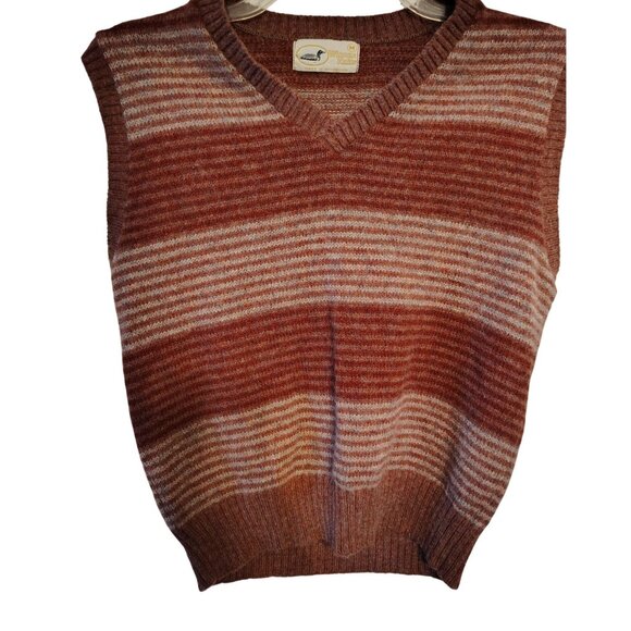 Vintage Winona Knit Sleeveless Sweater Vest, Maroon Stripe, Wool Blend READ - Picture 1 of 5